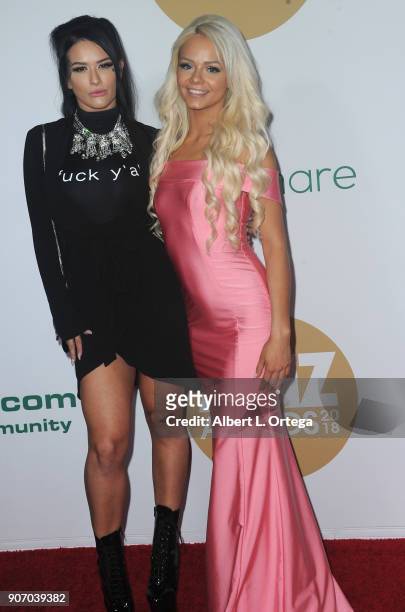 Katrina Jade and Elsa Jean arrive for the 2018 XBIZ Awards held at J.W. Marriot at L.A. Live on January 18, 2018 in Los Angeles, California.