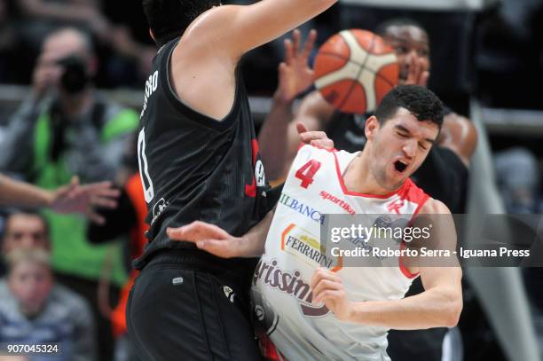 Federico Mussini of Grissin Bon competes with Alessandro Gentile of Segafredo during the LBA LegaBasket of Serie A match between Virtus Segafredo...