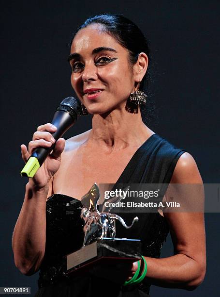 Director Shirin Neshat poses with her Best Director award while attending the Closing Ceremony at The Sala Grande during the 66th Venice Film...