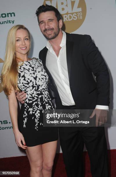 Kayden Kross and Manuel Ferrara arrive for the 2018 XBIZ Awards held at J.W. Marriot at L.A. Live on January 18, 2018 in Los Angeles, California.