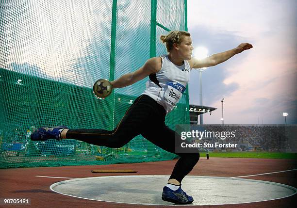 Dani Samuels of Australia in action in the Womens discus throw during day two of the IAAF World Athletics Final at the Kaftanzoglio stadium on...
