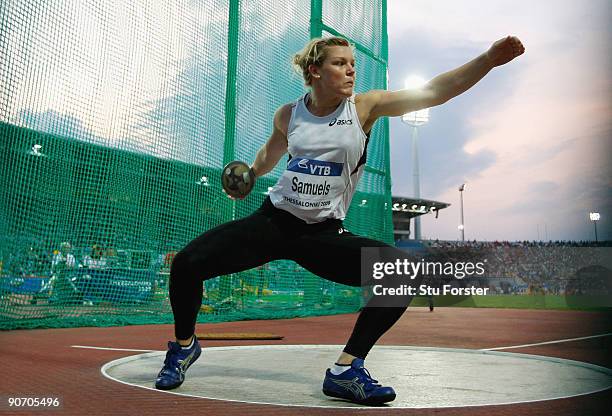 Dani Samuels of Australia in action in the Womens discus throw during day two of the IAAF World Athletics Final at the Kaftanzoglio stadium on...
