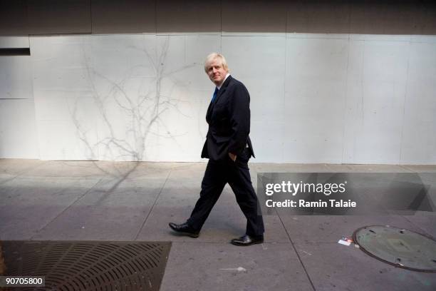 Mayor of London, Boris Johnson, walks around Times Square after visiting the stars of the Broadway show, Billy Elliot on September 13, 2009 in New...