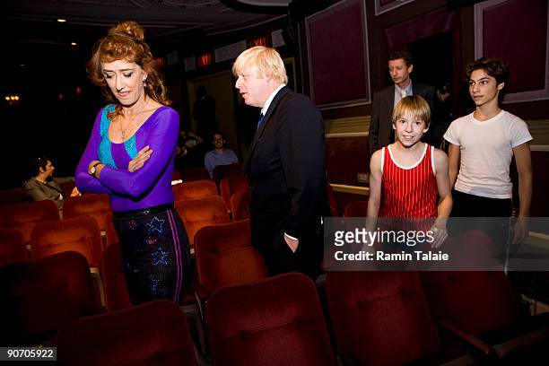 Mayor of London, Boris Johnson visits the stars of the Broadway show, Billy Elliot, Haydn Gwynne , Kiril Kwish and Tommy Batchelor on September 13,...