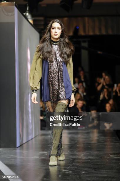 Model Rebecca Mir during the Maybelline Show 'Urban Catwalk - Faces of New York' at Vollgutlager on January 18, 2018 in Berlin, Germany.