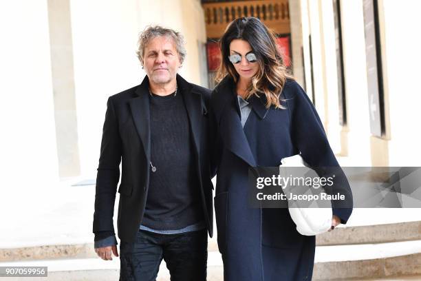 Renzo Rosso and Arianna Alessi arrive at Maison Margiela Menswear Fall/Winter 2018-2019 show as part of Paris Fashion Week on January 19, 2018 in...