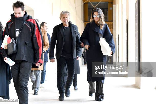 Renzo Rosso and Arianna Alessi arrive at Maison Margiela Menswear Fall/Winter 2018-2019 show as part of Paris Fashion Week on January 19, 2018 in...