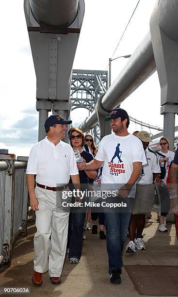 Actor Gerard Butler walks across the George Washington Bridge as he participates in the "Giant Steps For 9/11" walk on September 13, 2009 in New York...