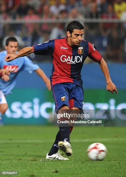 Sergio Floccari of Genoa CFC scores from the penalty spot during the Serie A match between Genoa CFC and SSC Napoli at Stadio Luigi Ferraris on...