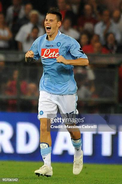 Marek Hamsik of SSC Napoli celebrates after scoring the opening goal during the Serie A match between Genoa CFC and SSC Napoli at Stadio Luigi...