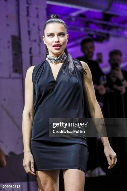 Brasil model Adriana Lima walks the runway during the Maybelline Show 'Urban Catwalk - Faces of New York' at Vollgutlager on January 18, 2018 in...