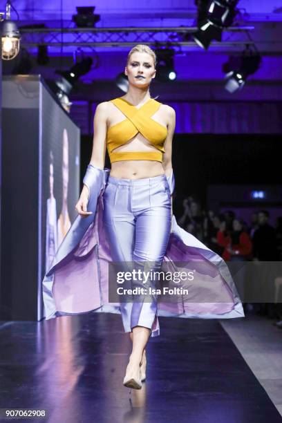 Model Lena Gercke walks the runway during the Maybelline Show 'Urban Catwalk - Faces of New York' at Vollgutlager on January 18, 2018 in Berlin,...