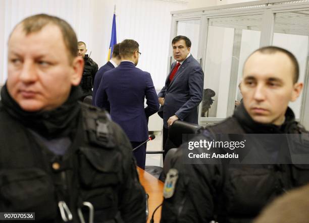 Former Georgian President and ex-governor of the Odessa region of Ukraine Mikheil Saakashvili attends a court hearing at an appeal court in Kiev,...