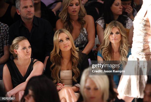Hilary Duff, Amanda Bynes and Marisa Miller attend the Herve Leger Spring 2010 Fashion Show at the Promenade at Bryant Park on September 13, 2009 in...