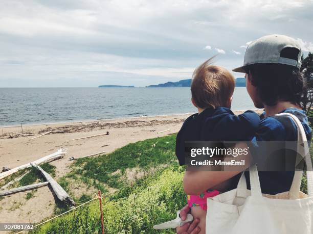 brother and sister at the beach - gaspe peninsula stock pictures, royalty-free photos & images