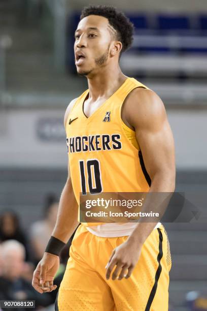 Wichita State Shockers guard Kaelen Malone between takes the court during a game between the East Carolina Pirates and the Wichita State Shockers at...