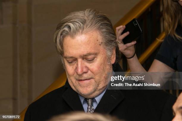 Steve Bannon, former advisor to President Trump, leaves a House Intelligence Committee closed door meeting, on January 16, 2018 in Washington, DC....