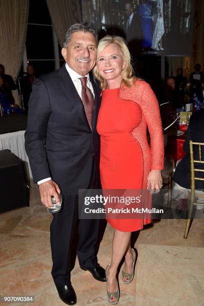 John Desiderio and Sharon Bush attend President Trump's one year anniversary with over 800 guests at the winter White House at Mar-a-Lago on January...