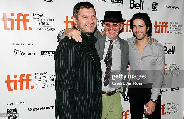 Writer Thomas Bidegain, director Jacques Audiard and actor Tahar Rahim arrive at the "A Prophet" screening during the 2009 Toronto International Film...