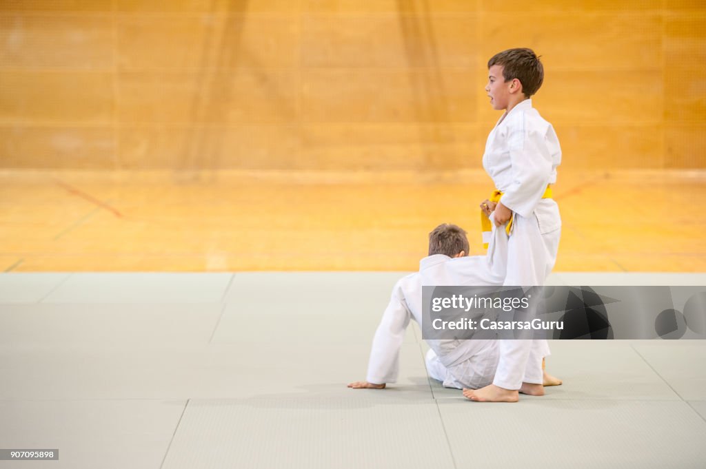 二人の少年が柔道のトレーニング
