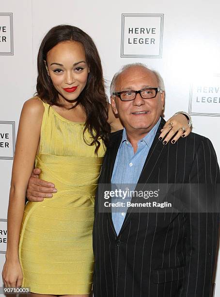Actress Ashley Madekwe and Max Azria attend Herve Leger By Max Azria Spring 2010 during Mercedes-Benz Fashion Week at Bryant Park on September 13,...