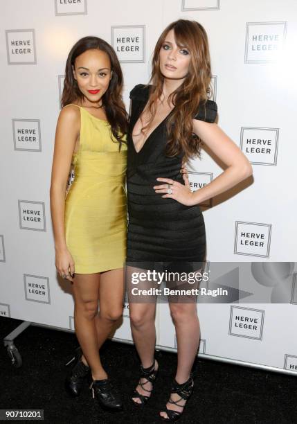 Actors Ashley Madekwe and Mischa Barton attends Herve Leger By Max Azria Spring 2010 during Mercedes-Benz Fashion Week at Bryant Park on September...