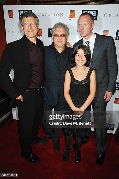 Jon Amiel, Jeremy Thomas, Paul Bettany and Martha West attend the UK Premiere of 'Creation', at Curzon Mayfair on September 13, 2009 in London,...