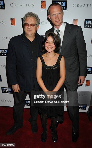 Jeremy Thomas, Paul Bettany and Martha West attend the UK Premiere of 'Creation', at Curzon Mayfair on September 13, 2009 in London, England.