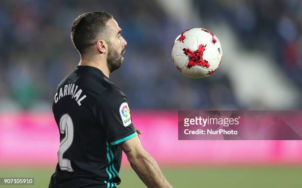 Dani Carvajal of Real Madri in action during the Spanish Copa del Rey, Quarter Final, First Leg match between Leganes and Real Madrid at Estadio...