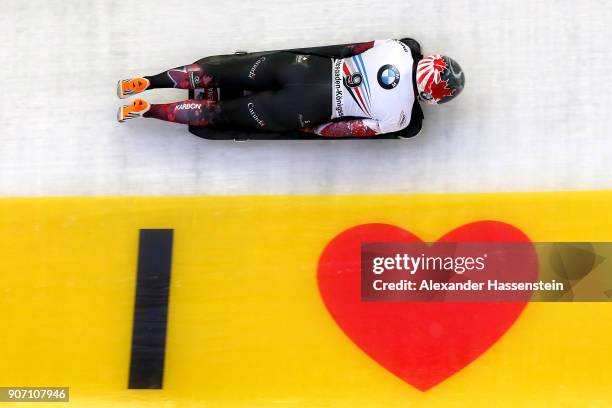 Janne Channell of Canada competes at Deutsche Post Eisarena Koenigssee during the BMW IBSF World Cup Skeleton on January 19, 2018 in Koenigssee,...