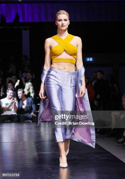 Model Lena Gercke walks the runway during the Maybelline Show 'Urban Catwalk - Faces of New York' at Vollgutlager on January 18, 2018 in Berlin,...