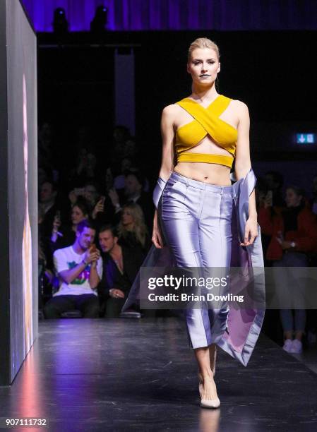 Model Lena Gercke walks the runway during the Maybelline Show 'Urban Catwalk - Faces of New York' at Vollgutlager on January 18, 2018 in Berlin,...