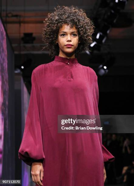 Lisa Washington walks the runway during the Maybelline Show 'Urban Catwalk - Faces of New York' at Vollgutlager on January 18, 2018 in Berlin,...