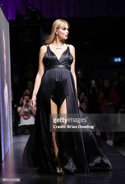 Influencer Bonnie Strange walks the runway during the Maybelline Show 'Urban Catwalk - Faces of New York' at Vollgutlager on January 18, 2018 in...