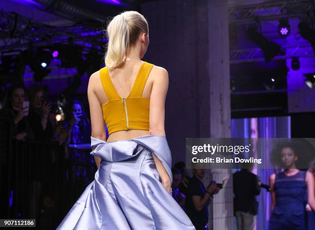 Model Lena Gercke walks the runway during the Maybelline Show 'Urban Catwalk - Faces of New York' at Vollgutlager on January 18, 2018 in Berlin,...