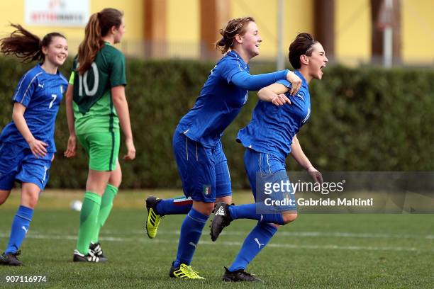 Federica Anghileri of Italy U16 celebrates after scoring a goal during the U16 Women friendly match between Italy U16 and Slovenia U16 at Coverciano...