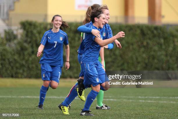 Federica Anghileri of Italy U16 celebrates after scoring a goal during the U16 Women friendly match between Italy U16 and Slovenia U16 at Coverciano...