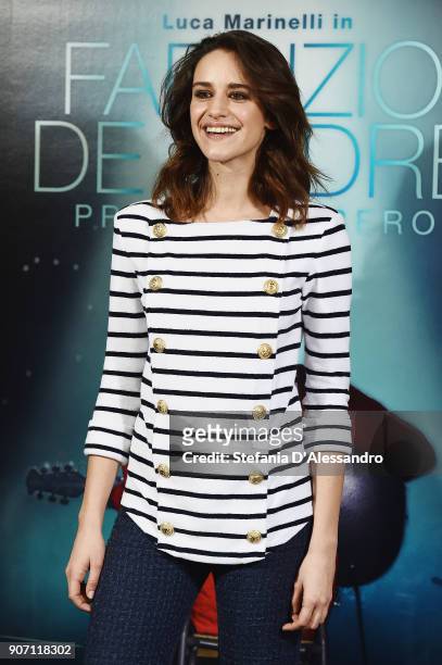 Actress Valentina Belle attends 'Fabrizio De Andre'. Principe Libero' photocall on January 19, 2018 in Milan, Italy.