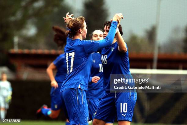 Giorgia Marchiori of Italy U16 celebrates after scoring a goal during the U16 Women friendly match between Italy U16 and Slovenia U16 at Coverciano...