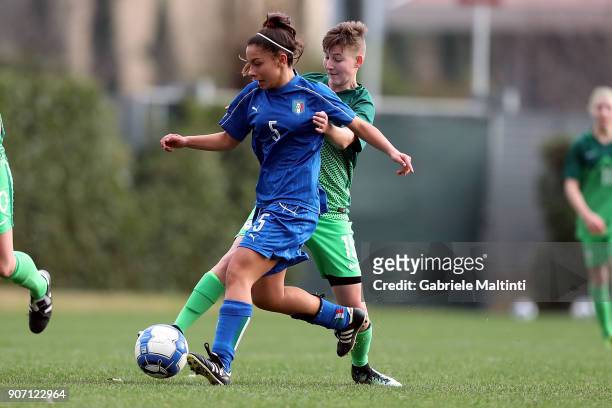 Giada Abate of Italy U16 women in action against Albina Cizmazija of Slovenia U16 women during the U16 Women friendly match between Italy U16 and...