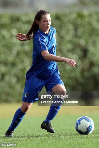 Anna Catelli of Italy U16 women in action during the U16 Women friendly match between Italy U16 and Slovenia U16 at Coverciano on January 19, 2018 in...