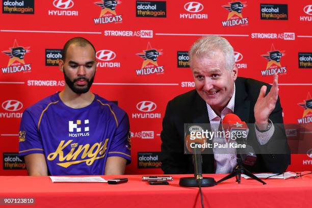 Andrew Gaze, coach of the Kings, addresses the media after winning the round 15 NBL match between the Perth Wildcats and the Sydney Kings at Perth...