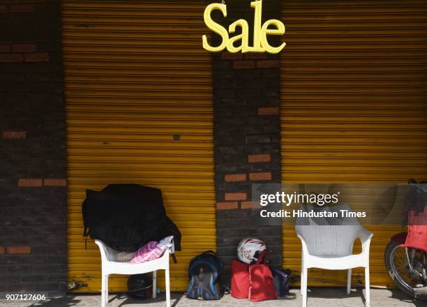 Shops closed in protest against the sealing drive in South Extension market, on January 19, 2018 in New Delhi, India. Traders' protested at South...