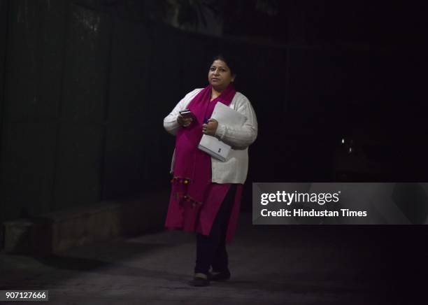 Bhavna Gaur arrives for the meeting with Chief Minister Arvind Kejriwal as 20 Aam Aadmi Party MLAs faced disqualification at Kejriwal's residence, on...