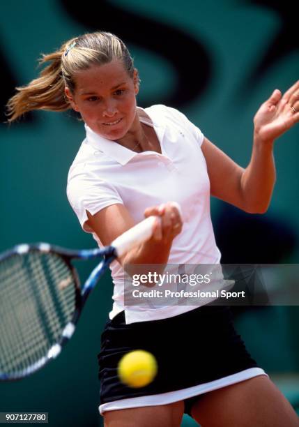 Ashley Harkleroad of the USA in action during the French Open Tennis Championships at the Stade Roland Garros circa May 2002 in Paris, France.