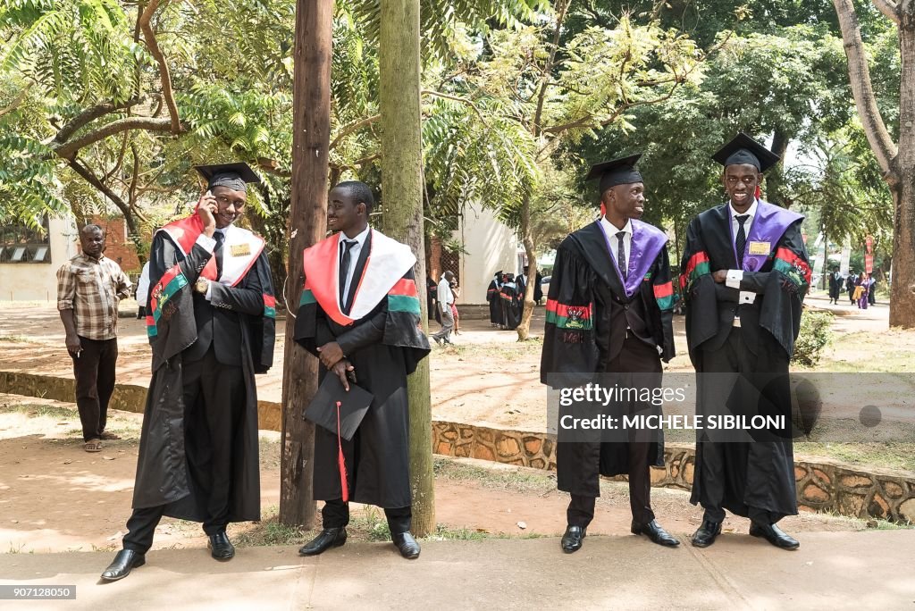 Graduates wait in a campus before the 68th graduation ceremony, where ...