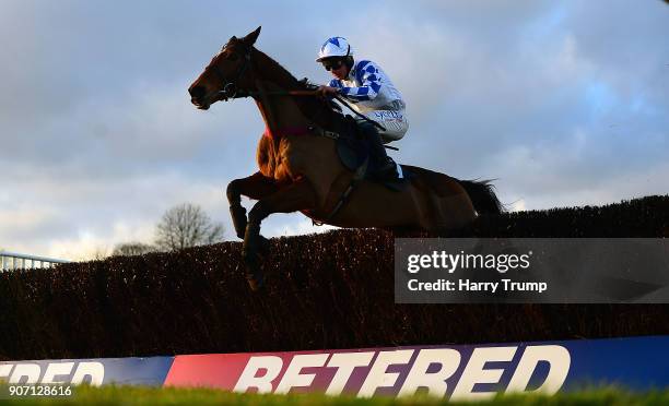 Becauseshesaidso ridden by Charlie Deutsch jump the last on their way to winning the Download The App At 188Bet Handicap Steeple Chase at Chepstow...