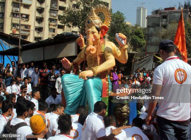 On the occasion of Maghi Ganesh Utsav, a 12 feet Idol Ganesh leaving from Santosh Kambli Ganesh workshop to Charkop, Kandivali, on January 18, 2018...