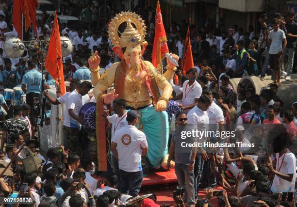 On the occasion of Maghi Ganesh Utsav, a 12 feet Idol Ganesh leaving from Santosh Kambli Ganesh workshop to Charkop, Kandivali, on January 18, 2018...