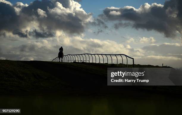 Runner makes its way to the start prior to the Download The App at 188Bet Handicap Steeple Chase at Chepstow Racecourse on January 19, 2018 in...